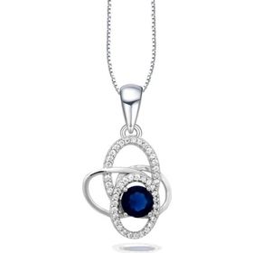 Brezza Lusso Diamond Serisi Safir Tektaş Girdap Stylish/Night Gümüş Kadın Kolye