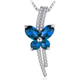 Brezza Lusso Safir Taşlı Işıltılı Diamond Fiyonk Kelebek Kadın Gümüş Kolye