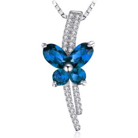 Brezza Lusso Safir Taşlı Işıltılı Diamond Fiyonk Kelebek Kadın Gümüş Kolye