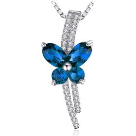 Brezza Lusso Safir Taşlı Işıltılı Diamond Fiyonk Kelebek Kadın Gümüş Kolye