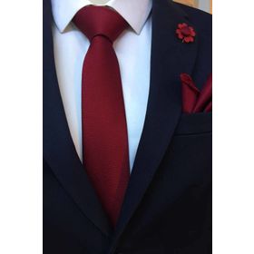 Brianze 444GKC002 Bordo Yaka Çiçeği Mendil Kravat Seti
