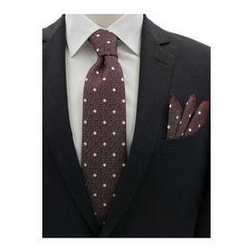 Brianze B00310 Siyah Bordo Beyaz Puantiye Desen Erkek Kravat Mendil Set