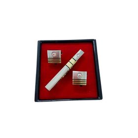 Brianze KD-74 Altın Sarısı Renk Taşlı Kol Düğmesi ve Kravat İğnesi Set