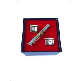 Brianze KD-78 Altın Sarısı Renk Taşlı Kol Düğmesi ve Kravat İğnesi Set