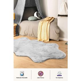 BrillaHome Angora 90x185 cm Gri Suede Taban Tavşan Tüyü Post Halı