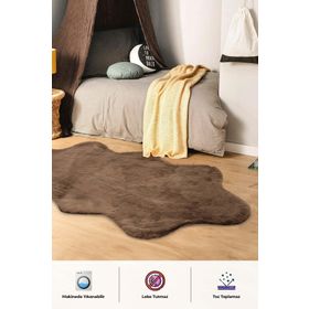 BrillaHome Angora 90x185 cm Kahverengi Suede Taban Tavşan Tüyü Post Halı