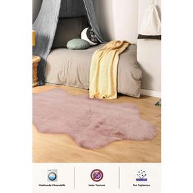 BrillaHome Angora 90x185 cm Pudra Suede Taban Tavşan Tüyü Post Halı