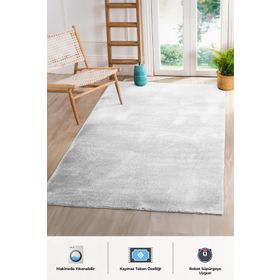 BrillaHome Neptün 80x200 cm Beyaz Makinede Yıkanabilir Kaymaz Taban Peluş Kumaş Halı