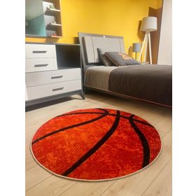 Brillant 120x120 cm Turuncu Futbol Topu Desenli Yıkanabilir Çocuk Genç Halısı