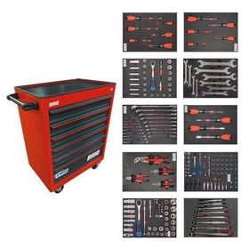 Brio 6 Çekmece Pro Plus 248 Parça Kırmızı Dolu Hareketli Takım Dolabı