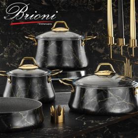 Brioni Marble 7 Parça Siyah Tencere Seti