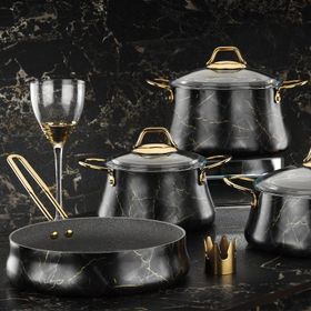 Brioni Marble 8 Parça Mermer Tencere Seti