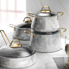 Brioni Marble 8 Parça Mermer Tencere Seti