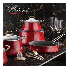 Brioni Marble 9 Parça Kırmızı Mermer Tencere Seti