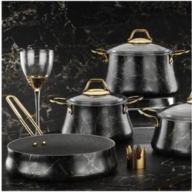 Brioni Marble 9 Parça Siyah Mermer Tencere Seti