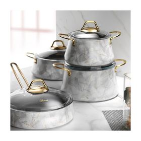 Brioni Marble Beyaz 9 Parça Granit Tencere Seti
