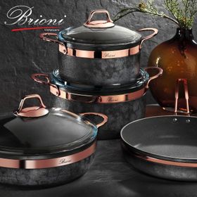 Brioni Royal Stone 7 Parça Antrasit& Bakır Taş Granit Tencere Seti