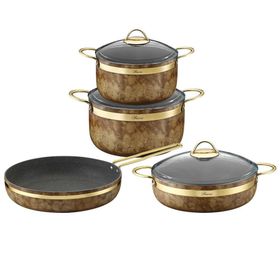 Brioni Royal Stone 7 Parça Kaplan Gözü Altın Granit Tencere Seti