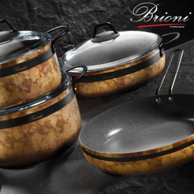 Brioni Royal Stone 7 Parça Kaplan Gözü Siyah Taş Granit Tencere Seti