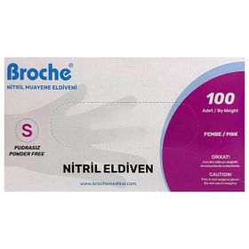 Broche Nitril Pembe Small 100'lü Muayene Eldiveni