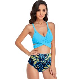Brong B-Mavi Push Up Yüksek Bel Halter XL Kadın Bikini Takımı