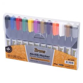Brons 4 mm Yuvarlak Uç 12 Renk Set Akrilik Marker