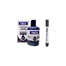 Brons Doldurulabilir Beyaz Yazı Tahtası Kalemi + Trix 100 ml Siyah Mürekkep