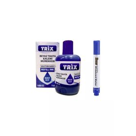 Brons Doldurulabilir Beyaz Yazı Tahtası Kalemi ve 100 ml Mavi Mürekkep