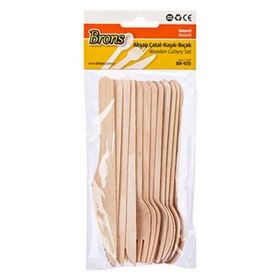 Brons Naturel 12'li Ahşap Çatal Kaşık Bıçak Seti