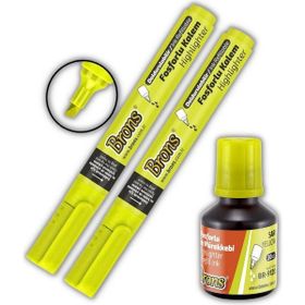 Brons Sarı 2 Adet Doldurulabilir Fosforlu Kalem ve 30 ml 1 Adet Mürekkep
