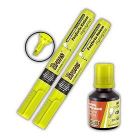 Brons Sarı 2 Adet Doldurulabilir Fosforlu Kalem ve 30 ml 1 Adet Mürekkep