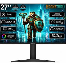 BRONZTURQ BTQ270QHD200-AA 27 inç 200 Hz 1 ms QHD Pivot Curved Gaming Monitör