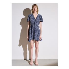 Brooks Brothers BBSP23FDR008 Lacivert Beyaz Düz V Yaka Mini Kadın Elbise