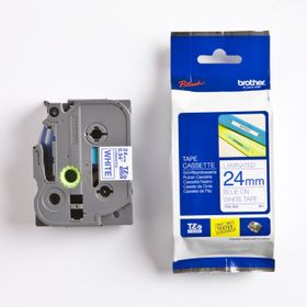Brother P-Touch TZE-253 TZE-TAPE 24 mm Beyaz Üzerine Mavi Laminasyonlu Etiket