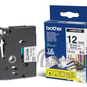 Brother TZE-231 12 mm Beyaz Üzerine Siyah Laminasyonlu Etiket
