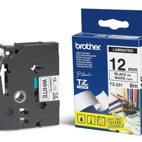 Brother TZE-231 12 mm Beyaz Üzerine Siyah Laminasyonlu Etiket