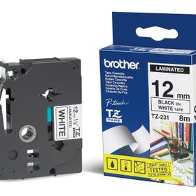 Brother TZE-231 12 mm Beyaz Üzerine Siyah Laminasyonlu Etiket