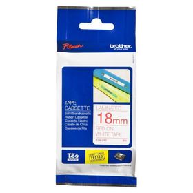 Brother Tze-242 18 mm Beyaz Üzeri Kırmızı Laminasyonlu Etiket
