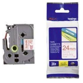 Brother TZE-252 24 mm Beyaz Üzeri Kırmızı Laminasyonlu Etiket