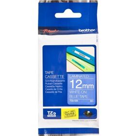 Brother TZE-535 12 mm Mavi Üzeri Beyaz 8 m Laminasyonlu Etiket