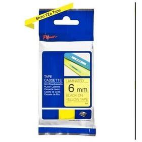 Brother TZE-611 6 mm Sarı Üzerine Siyah Laminasyonlu Muadil Etiket