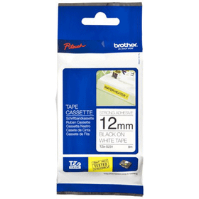 Brother TZE-S231 12 mm Beyaz Üzeri Siyah Güçlü Yapışkanlı Laminasyonlu Etiket