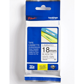 Brother TZE-S241 18 mm Beyaz Üzeri Siyah Güçlü Yapışkanlı Laminasyonlu Etiket