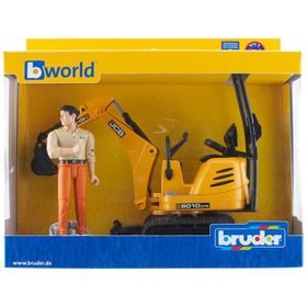 Bruder 62002 JCB Küçük Kepçe 8010 CTS ve İnşaat İşçisi Bworld