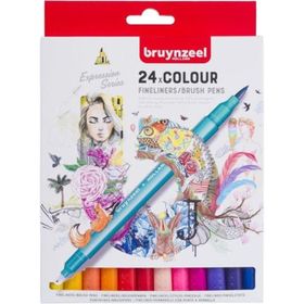 Bruynzeel 5789103 24 Renk Fineliner Brushpen Çift Taraflı Kalem Seti