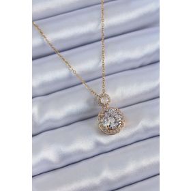 Bs Erb 316l Çelik Gold Renk Kalp Model Zirkon Taşlı Kadın Kolye