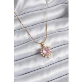 Bs Erb 316l Çelik Gold Renk Kalp Model Zirkon Taşlı Kadın Kolye