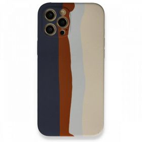 BSSM Ebruli Lansman Silikon - Lacivert Krem iPhone 12 Pro Max Kılıf