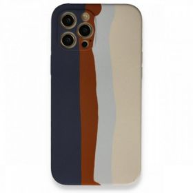 BSSM Ebruli Lansman Silikon - Lacivert Krem iPhone 12 Pro Max Kılıf