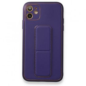 BSSM iPhone 11 Coco Deri Standlı Kapak Mor Kılıf